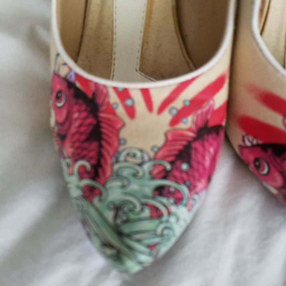 Never worn ED HARDY Fish Tatt heels. Sz 8